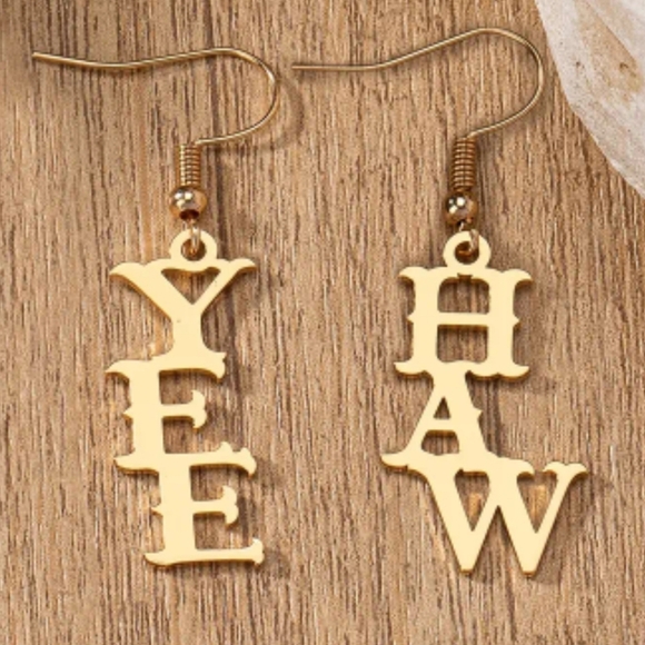 Yee Haw Gold Tone 2" Dangle Earrings - Picture 1 of 1